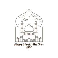 joyeux nouvel an islamique hijri monoline ou illustration vectorielle de style art en ligne vecteur