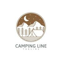 logo de camping ou illustration dans le modèle de conception de vecteur de style de ligne