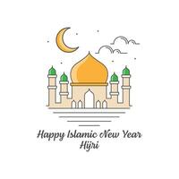 joyeux nouvel an islamique hijri monoline ou illustration vectorielle de style art en ligne vecteur