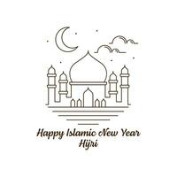 joyeux nouvel an islamique hijri monoline ou illustration vectorielle de style art en ligne vecteur