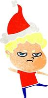 dessin animé rétro d'un homme en colère portant un bonnet de noel vecteur
