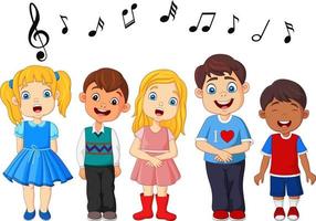 groupe de dessin animé d'enfants chantant dans la chorale de l'école