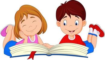 dessin animé enfants lisant un livre vecteur