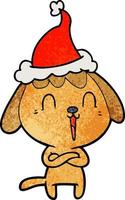 mignon dessin animé texturé d'un chien portant un bonnet de noel vecteur