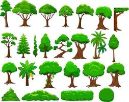 ensemble d'arbres et de buissons de dessin animé vecteur