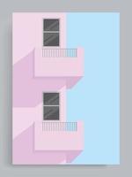 fond pastel minimaliste simple. balcon d'appartement violet, bâtiments, maisons, banlieue, ville. convient aux affiches, couvertures de livres, brochures, magazines, dépliants, livrets. vecteur