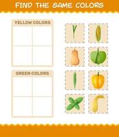 retrouver les mêmes couleurs de légumes. jeu de recherche et d'association. jeu éducatif pour les enfants d'âge préscolaire et les tout-petits vecteur