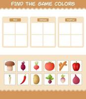 retrouver les mêmes couleurs de légumes. jeu de recherche et d'association. jeu éducatif pour les enfants d'âge préscolaire et les tout-petits vecteur