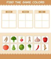 retrouver les mêmes couleurs de légumes. jeu de recherche et d'association. jeu éducatif pour les enfants d'âge préscolaire et les tout-petits vecteur