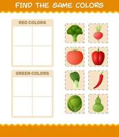 retrouver les mêmes couleurs de légumes. jeu de recherche et d'association. jeu éducatif pour les enfants d'âge préscolaire et les tout-petits vecteur