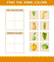 retrouver les mêmes couleurs de légumes. jeu de recherche et d'association. jeu éducatif pour les enfants d'âge préscolaire et les tout-petits vecteur