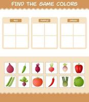 retrouver les mêmes couleurs de légumes. jeu de recherche et d'association. jeu éducatif pour les enfants d'âge préscolaire et les tout-petits vecteur