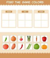 retrouver les mêmes couleurs de légumes. jeu de recherche et d'association. jeu éducatif pour les enfants d'âge préscolaire et les tout-petits vecteur