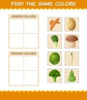 retrouver les mêmes couleurs de légumes. jeu de recherche et d'association. jeu éducatif pour les enfants d'âge préscolaire et les tout-petits vecteur