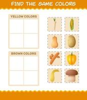 retrouver les mêmes couleurs de légumes. jeu de recherche et d'association. jeu éducatif pour les enfants d'âge préscolaire et les tout-petits vecteur