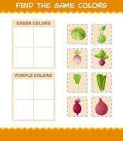 retrouver les mêmes couleurs de légumes. jeu de recherche et d'association. jeu éducatif pour les enfants d'âge préscolaire et les tout-petits vecteur