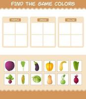 retrouver les mêmes couleurs de légumes. jeu de recherche et d'association. jeu éducatif pour les enfants d'âge préscolaire et les tout-petits vecteur