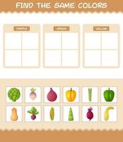 retrouver les mêmes couleurs de légumes. jeu de recherche et d'association. jeu éducatif pour les enfants d'âge préscolaire et les tout-petits vecteur