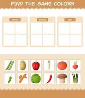 retrouver les mêmes couleurs de légumes. jeu de recherche et d'association. jeu éducatif pour les enfants d'âge préscolaire et les tout-petits vecteur