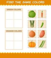 retrouver les mêmes couleurs de légumes. jeu de recherche et d'association. jeu éducatif pour les enfants d'âge préscolaire et les tout-petits vecteur