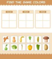 retrouver les mêmes couleurs de légumes. jeu de recherche et d'association. jeu éducatif pour les enfants d'âge préscolaire et les tout-petits vecteur