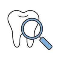 icône de couleur de contrôle médical des dents. dent avec loupe. illustration vectorielle isolée vecteur