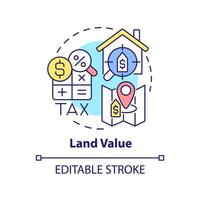 icône de concept de valeur foncière. pratique de la gestion des terres idée abstraite illustration de la ligne mince. fiscalité immobilière. dessin de contour isolé. trait modifiable. vecteur