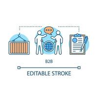 icône de concept b2b. illustration de fine ligne d'idée de relation commerciale. commerce avec vente pour entreprise. coopération avec des personnes morales. système GRC. dessin de contour isolé de vecteur. trait modifiable vecteur