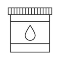 icône linéaire d'encre de cartouche d'imprimante. illustration de la ligne mince. bouteille en plastique avec goutte. symbole de contour. dessin de contour isolé de vecteur