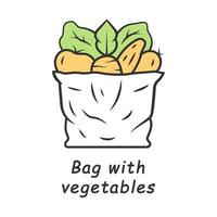 sac avec icône de couleur de légumes. nourriture biologique, végétarienne et saine. produits naturels. épicerie. agriculture écologique. respectueux de l'environnement, recycler, sac jetable. illustration vectorielle isolée vecteur