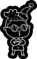 icône de dessin animé d'une femme portant des lunettes portant un bonnet de noel vecteur