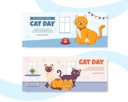 modèle de bannière de médias sociaux de la journée internationale du chat illustration vectorielle de fond de dessin animé plat vecteur