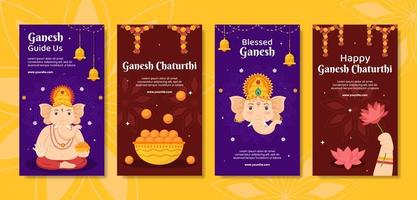 heureux ganesh chaturthi histoires de médias sociaux modèle plat dessin animé fond illustration vectorielle vecteur