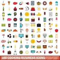 100 icônes d'affaires de cuisine définies, style plat vecteur