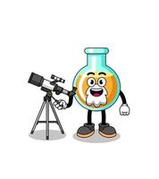 illustration de la mascotte des béchers de laboratoire en tant qu'astronome vecteur