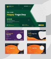 vignette vidéo pour la journée internationale du yoga et le modèle de jeu de bannières web. conception de bannière de promotion pour l'atelier d'affaires. couverture vidéo pour la journée de yoga. vecteur de service pro de conception de bannières de la journée mondiale du yoga.