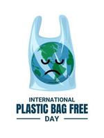 journée internationale sans sacs en plastique, dites non au plastique, sauvez la nature, avec une triste illustration du globe.