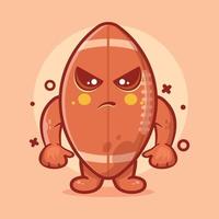 mascotte de personnage de ballon de rugby sérieux avec expression de colère dessin animé isolé dans un style plat vecteur