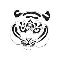 la tête d'un tigre au regard menaçant. illustration de stock de vecteur dans le style doodle isolé sur fond blanc.