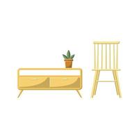 chaise en bois et illustration plate de table. élément de conception d'icône propre sur fond blanc isolé vecteur