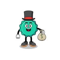 illustration de mascotte de bouchon de bouteille homme riche tenant un sac d'argent vecteur