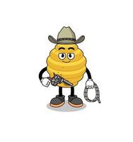 mascotte de personnage de ruche d'abeilles en tant que cow-boy vecteur