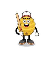 caricature de mascotte de ruche d'abeilles en tant que joueur de baseball vecteur