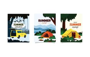 modèle de carte d'aventure en plein air tente de camping heure d'été vecteur