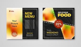 bannière de publication sur les réseaux sociaux pour la promotion des aliments adaptée à la promotion des bannières publicitaires, du Web et du contenu alimentaire. modèle de conception culinaire à la mode. vecteur