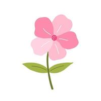 jolie fleur rose avec des feuilles isolées sur fond blanc. illustration vectorielle dans un style plat dessiné à la main. parfait pour les cartes, le logo, les décorations, les designs de printemps et d'été. clipart botanique. vecteur