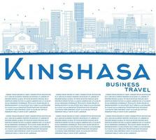 contour de l'horizon de kinshasa avec des bâtiments bleus et un espace de copie. vecteur