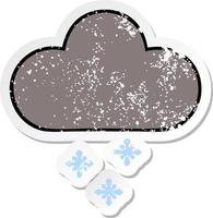 autocollant en détresse d'un nuage de neige de tempête de dessin animé mignon vecteur