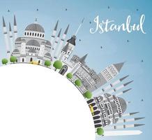 horizon d'istanbul avec des repères gris, ciel bleu et espace de copie. vecteur