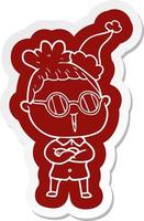 icône de dessin animé d'une femme portant des lunettes portant un bonnet de noel vecteur